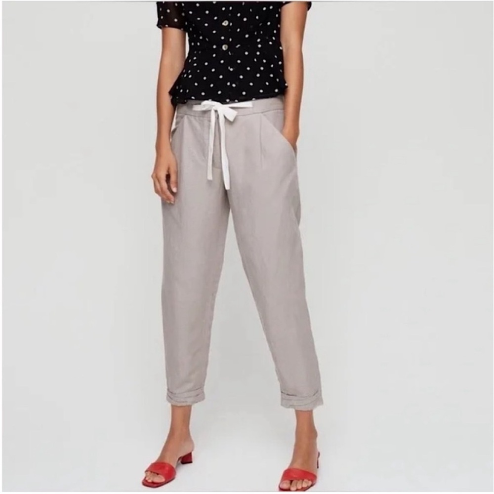 Aritzia Wilfred Linen Allant Tie Front Trouser Pant Grey Size 2